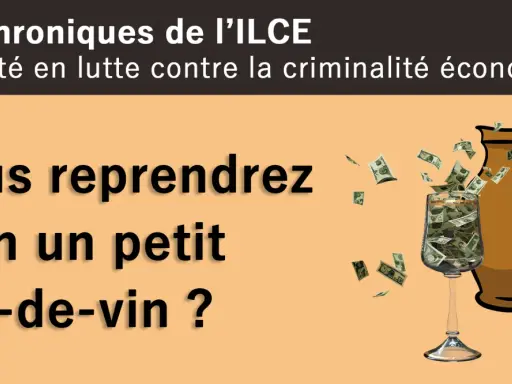 Un verre rempli de billets de banque, à côté d'une jarre d'où s'échappent des dollars. Le pot-de-vin, symbole de corruption.
