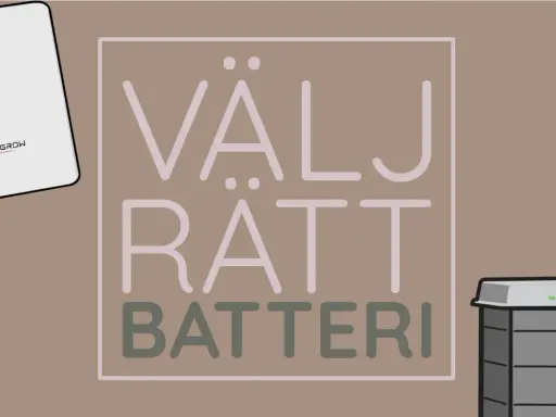 Välj rätt batteri med Sungrow Sverige. En vit enhet med Sungrow-logotypen och en grå batterienhet.