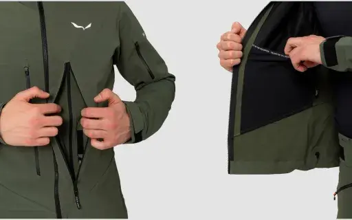 Męska kurtka Salewa w kolorze khaki. Czy softshell jest przeciwdeszczowy? Tak, ta kurtka chroni przed deszczem i wiatrem.