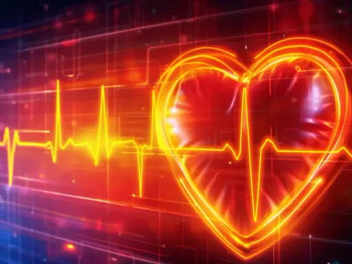 Grafika przedstawia serce z linią EKG, symbolizującą zdrowie i wskazówkę, jak obniżyć puls.