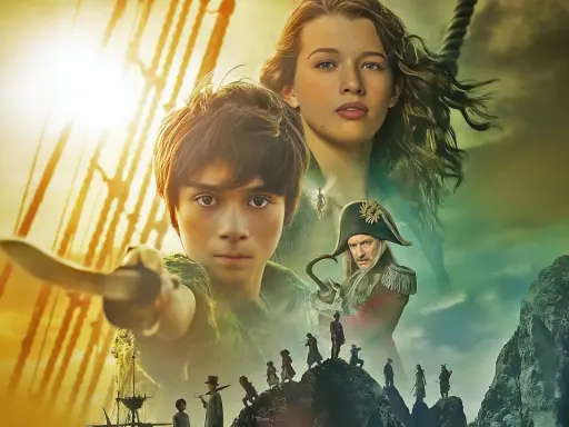 Peter Pan e Wendy, con Capitan Uncino e i Bimbi Perduti, pronti per un'avventura sull'Isola che non c'è.
