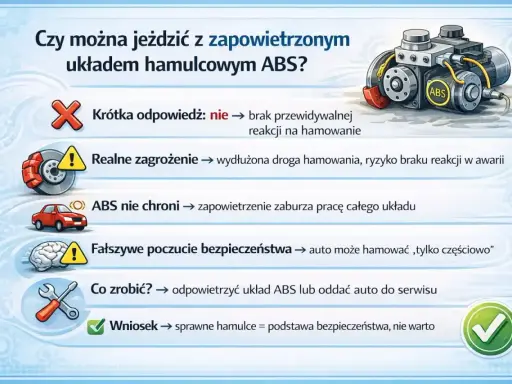Zapowietrzony ABS? Nie jeździj! To wydłuża drogę hamowania i grozi brakiem reakcji. ABS co to? System bezpieczeństwa, który nie działa przy zapowietrzeniu. Napraw auto!