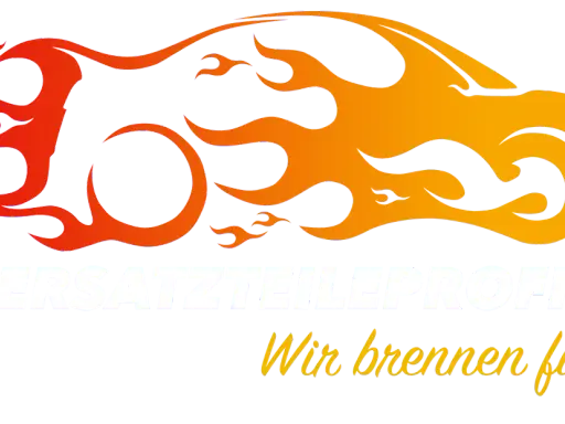 Logo mit einem Auto aus Flammen und dem Text "DER ERSATZTEILEPROFI. Wir brennen für Sie.