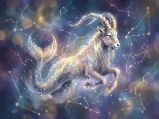 Mitologiczny Koziorożec, symbol zodiaku, unosi się wśród gwiazd. Czy to zapowiedź prawdziwego horoskopu dziennego?