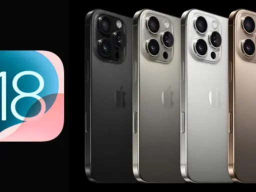 Ikony z numerem 18 i cztery iPhone'y w różnych kolorach: czarnym, szarym, srebrnym i złotym. Nadchodzi iOS 18.