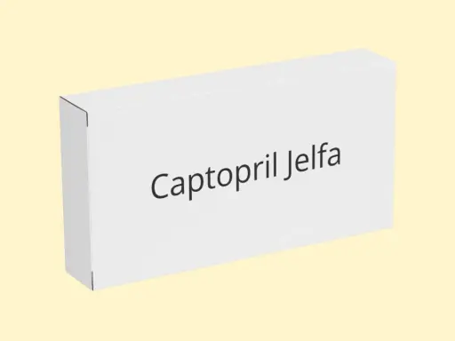 Opakowanie leku Captopril Jelfa. Stosowany w leczeniu nadciśnienia tętniczego i niewydolności serca.