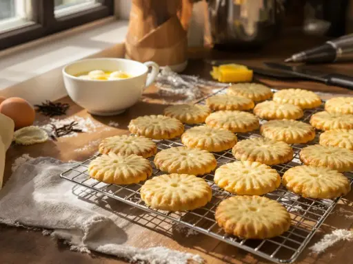 Délicieux biscuit avec blanc d'oeuf uniquement, parsemé de farine sur une grille. Des ingrédients frais sont prêts pour la pâtisserie.