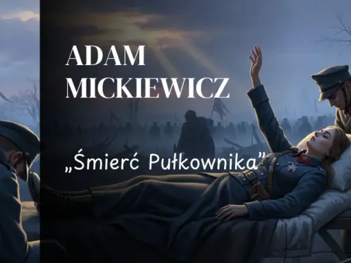 Ilustracja przedstawia umierającą kobietę w mundurze, otoczoną przez żołnierzy i polską flagę.