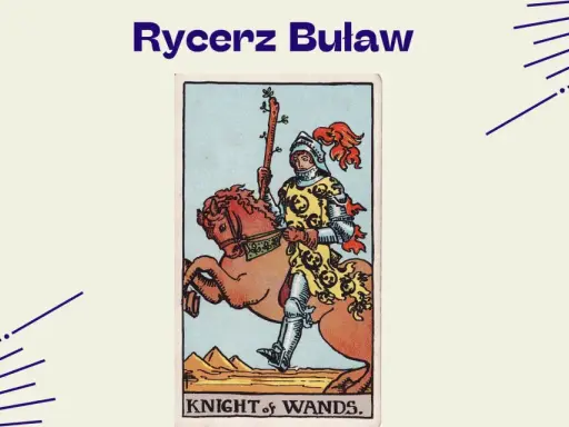 Rycerz Buław na koniu, w zbroi, z buławą w dłoni, wyrusza na przygodę.