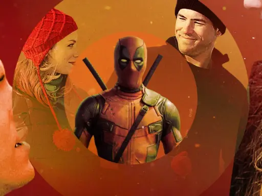 En montage av filmer med Ryan Reynolds, med Deadpool i centrum, omgiven av scener från hans andra filmer.