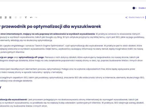 Analiza słów kluczowych i nagłówków w artykule o SEO. Sprawdź, czy Twoje meta tagi są zoptymalizowane.