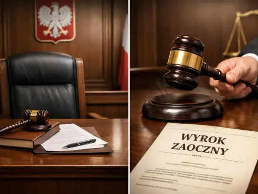 Sądowy młotek uderza w drewnianą podstawę. Czy sprawa o alimenty może odbyć się bez pozwanego? Wyrok zaoczny sugeruje, że tak.