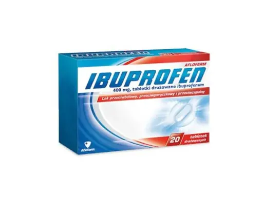 Opakowanie leku Ibuprofen 400 mg, tabletki drażowane, 20 sztuk.