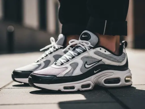 Biało-czarne, najpopularniejsze buty Nike Air Max z widocznymi poduszkami powietrznymi, idealne na co dzień.