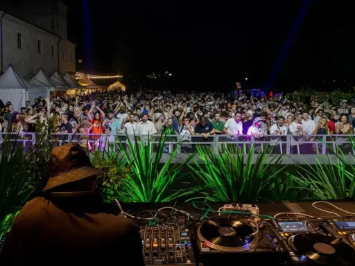 Un DJ suona per una folla entusiasta a uno dei tanti festival musicali in Italia.