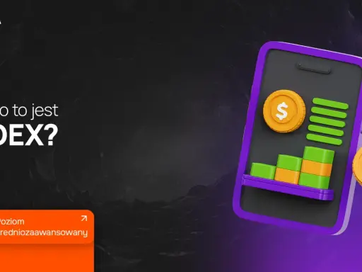 Co to jest DEX? Wykresy, monety i telefon symbolizują handel na zdecentralizowanej giełdzie. Poziom: średniozaawansowany.