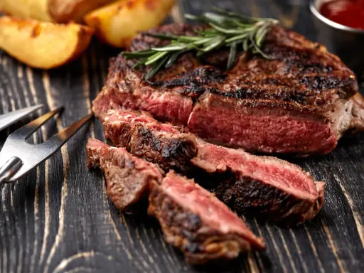 Saftig flankstek, perfekt grillad med rosmarin, serveras med klyftpotatis. En härlig flankstek marinad gör den extra god.