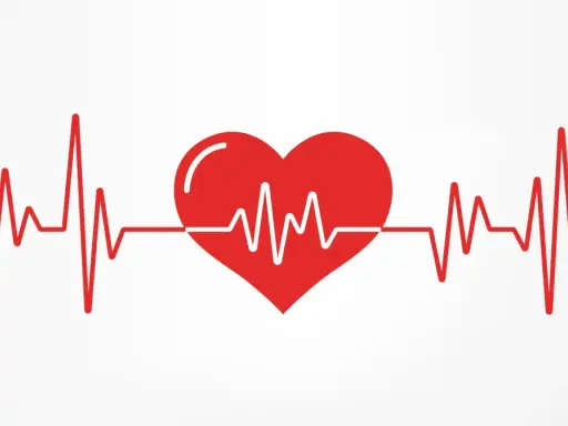 Czerwone serce z linią EKG symbolizującą puls człowieka.