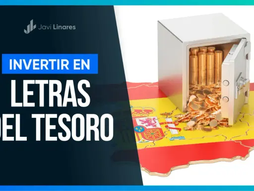 Invierte en letras del tesoro: una caja fuerte rebosante de monedas de oro sobre el mapa de España.
