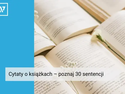 Otwarta książka z kwiatkiem na stronach, z tekstem "Cytaty o książkach".