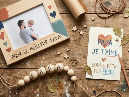Cadre photo décoré et carte "Papa je t'aime" : une belle idée cadeau fête des pères à faire soi-même.