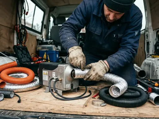 Mechanik montuje ogrzewanie postojowe. Dowiedz się, co to jest webasto i jak działa.