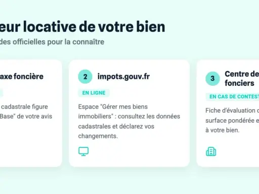 Trois méthodes pour connaître la valeur locative cadastrale de votre bien : avis de taxe foncière, impots.gouv.fr ou centre des impôts fonciers.