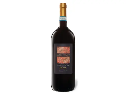Flasche Corte Aurelio Nero d'Avola Sicilia. Der Geschmack verspricht fruchtige Noten.