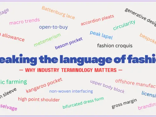 Speaking the language of fashion: terms like "moulage," "bespoke," and "macro trends" are key fashion words.