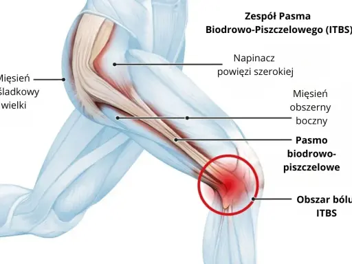 Anatomia bólu kolana: rolowanie pasma biodrowo piszczelowego pomaga rozluźnić napinacz powięzi szerokiej i mięsień pośladkowy wielki.
