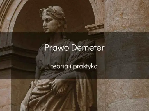 Kamienna rzeźba bogini Demeter z wieńcem i snopem zbóż. Tytuł: Prawo Demeter, teoria i praktyka.