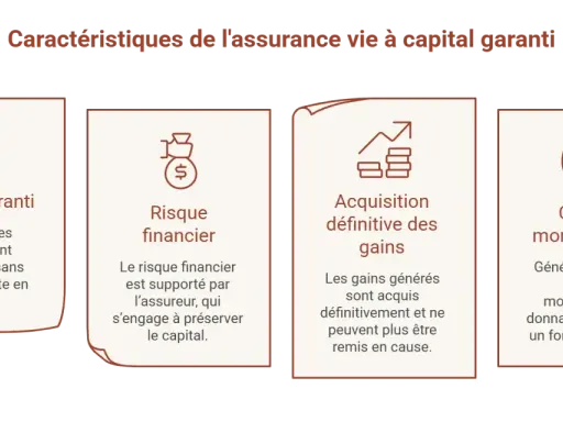 Assurance vie à capital garanti : sécurité des sommes, risque financier supporté par l'assureur, gains acquis définitivement, contrat monosupport en euros.