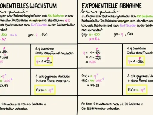 Die Formel für exponentielles Wachstum wird anhand eines Bakterienbeispiels erklärt.