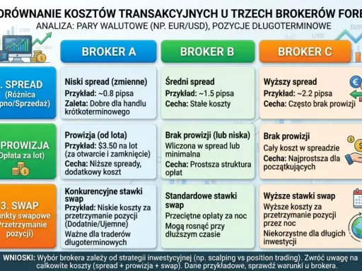 Porównanie kosztów u brokerów Forex: spread, prowizja i swap. Dowiedz się, co to są swapy i jak wpływają na handel długoterminowy.