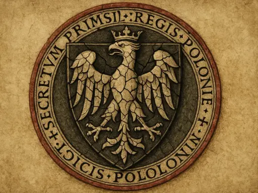 Pieczęć z orłem, symbolizująca rozbicie dzielnicowe Polski. Przyczyny i skutki tego okresu historii.