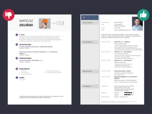 CV inżyniera budownictwa Mateusza Zielińskiego, z doświadczeniem w projektach budowlanych i kwalifikacjami, idealne na program Erasmus.