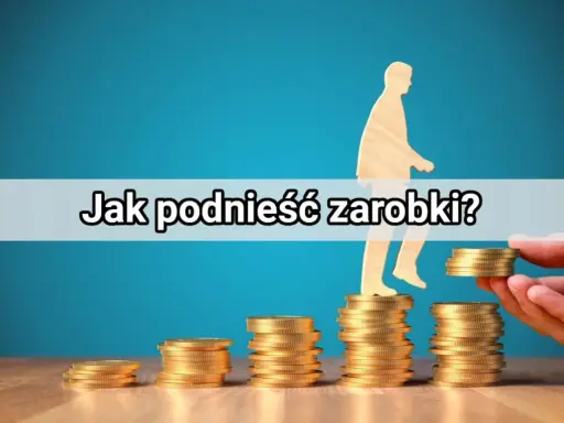 Sylwetka człowieka wspina się po stosach monet, symbolizując drogę do lepszych zarobków. To wizualizacja, jak praca na studiach może prowadzić do finansowego sukcesu.