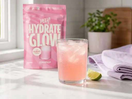 Rosa, isig dryck med elektrolyter, perfekt som dricka efter magsjuka. Vattenmelonssmak.