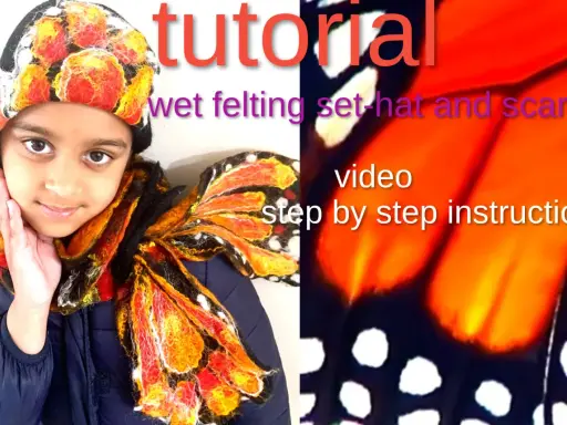 Dziewczynka w czapce i szalu z filcu na mokro. Tutorial: filcowanie na mokro krok po kroku.