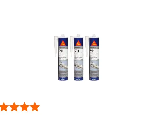 Trois cartouches de mastic Sikaflex 591, idéales pour les applications maritimes. La fiche technique de ce produit est disponible.