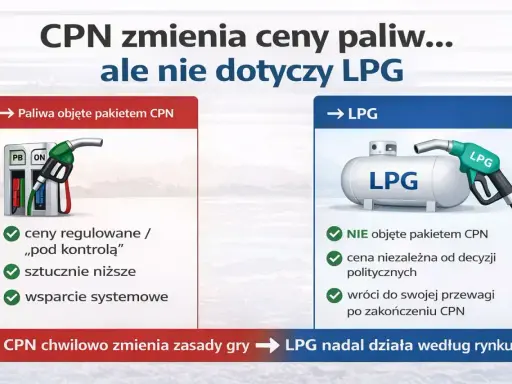 CPN zmienia ceny paliw, ale nie dotyczy to LPG. Cena LPG pozostaje rynkowa, niezależna od politycznych decyzji.