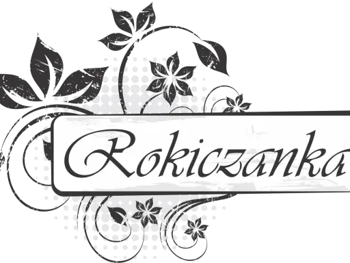 Rokiczanka hej, w dzień narodzenia tekst. Stylizowany napis z motywami roślinnymi.