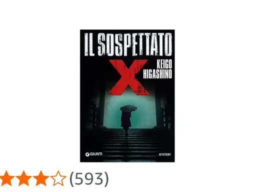 Copertina del libro "Il sospettato X" di Keigo Higashino. Una figura con ombrello sale una scalinata buia.