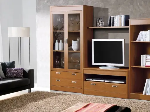 Salón con muebles color cerezo. Ideas para pintar paredes y crear un ambiente acogedor.