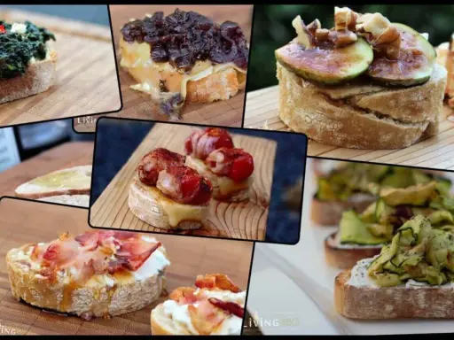 Vielfalt an Bruschetta-Varianten: Spinat, Feigen, Speck und Zucchini – alles, was passt zu Bruschetta.