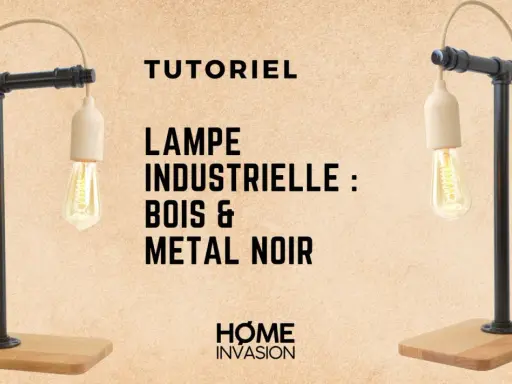 Lampe industrielle DIY en bois et métal noir, style loft. Un tutoriel pour créer votre propre luminaire.