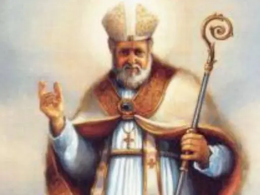 San Gaudenzo, patrono di Rimini, benedice con la sua mitra e il pastorale.