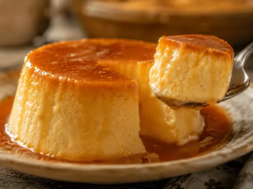 Delicioso flan de huevo casero con caramelo líquido, listo para disfrutar. Una receta fácil y tentadora.