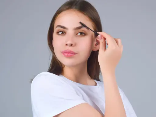 Jeune femme se brossant les sourcils. Une préoccupation pour la perte de sourcils avec l'âge, mais ici, ils sont parfaits.