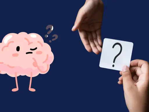 Cerveau perplexe face à un point d'interrogation. "Je serai absente" pour trouver la réponse.